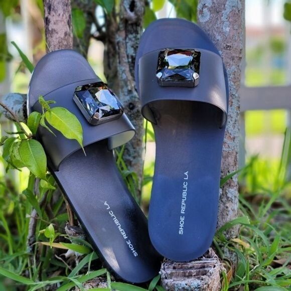 Women's Jelly Rhinestone Slide Flip Flops Flat Sandals - Picture 3 of 4